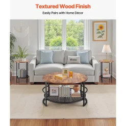 VEVOR 3 Pieces Round Coffee Table Sets, 31.5 in Industrial Living Room Table with 2 End Side Tables, Easy Assembly Coffee and End Tables Sets with Metal Legs, for Office, Living Room and Apartment