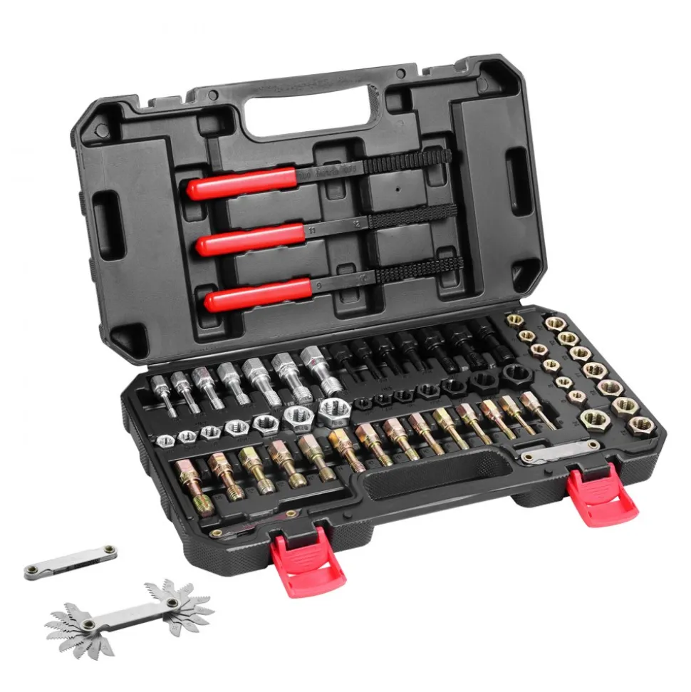 VEVOR 61-Piece Thread Chaser Set, UNC UNF and Metric Thread Restorer Tool, Rethreading Tool Kit with 28 Taps 28 Dies 3 Thread Files Storage Case, Heat Treated Steel, for Mechanics DIY Enthusiasts