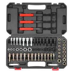 VEVOR 61-Piece Thread Chaser Set, UNC UNF and Metric Thread Restorer Tool, Rethreading Tool Kit with 28 Taps 28 Dies 3 Thread Files Storage Case, Heat Treated Steel, for Mechanics DIY Enthusiasts
