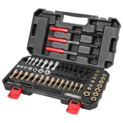 VEVOR 61-Piece Thread Chaser Set, UNC UNF and Metric Thread Restorer Tool, Rethreading Tool Kit with 28 Taps 28 Dies 3 Thread Files Storage Case, Heat Treated Steel, for Mechanics DIY Enthusiasts