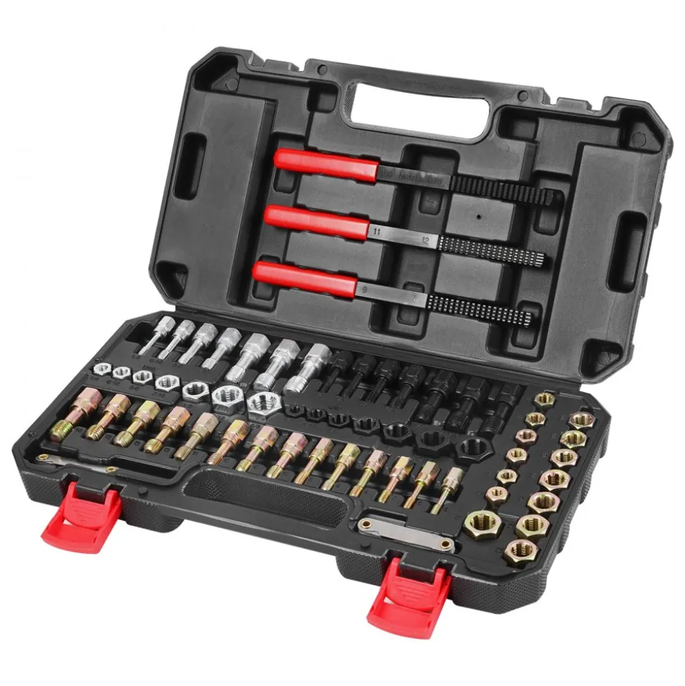 VEVOR 61-Piece Thread Chaser Set, UNC UNF and Metric Thread Restorer Tool, Rethreading Tool Kit with 28 Taps 28 Dies 3 Thread Files Storage Case, Heat Treated Steel, for Mechanics DIY Enthusiasts