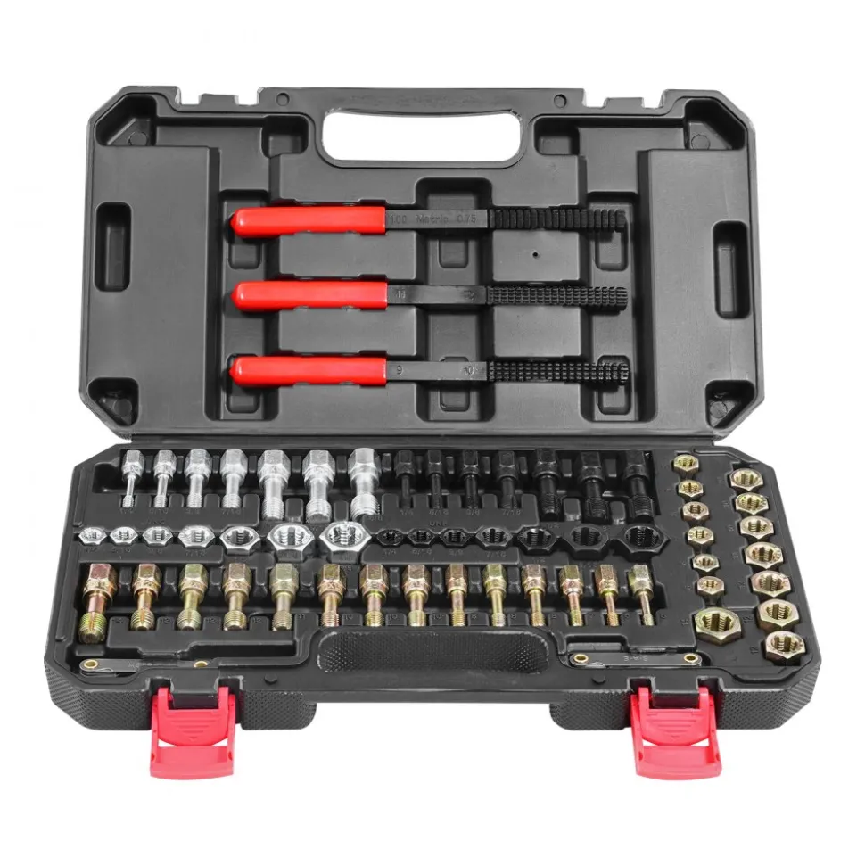 VEVOR 61-Piece Thread Chaser Set, UNC UNF and Metric Thread Restorer Tool, Rethreading Tool Kit with 28 Taps 28 Dies 3 Thread Files Storage Case, Heat Treated Steel, for Mechanics DIY Enthusiasts