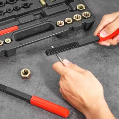 VEVOR 49-Piece Thread Chaser Set, UNC UNF and Metric Thread Restorer Tool, Rethreading Tool Kit with 22 Taps 24 Dies 3 Thread Files Storage Case, Heat Treated Steel, for Mechanics DIY Enthusiasts