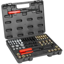 VEVOR 49-Piece Thread Chaser Set, UNC UNF and Metric Thread Restorer Tool, Rethreading Tool Kit with 22 Taps 24 Dies 3 Thread Files Storage Case, Heat Treated Steel, for Mechanics DIY Enthusiasts