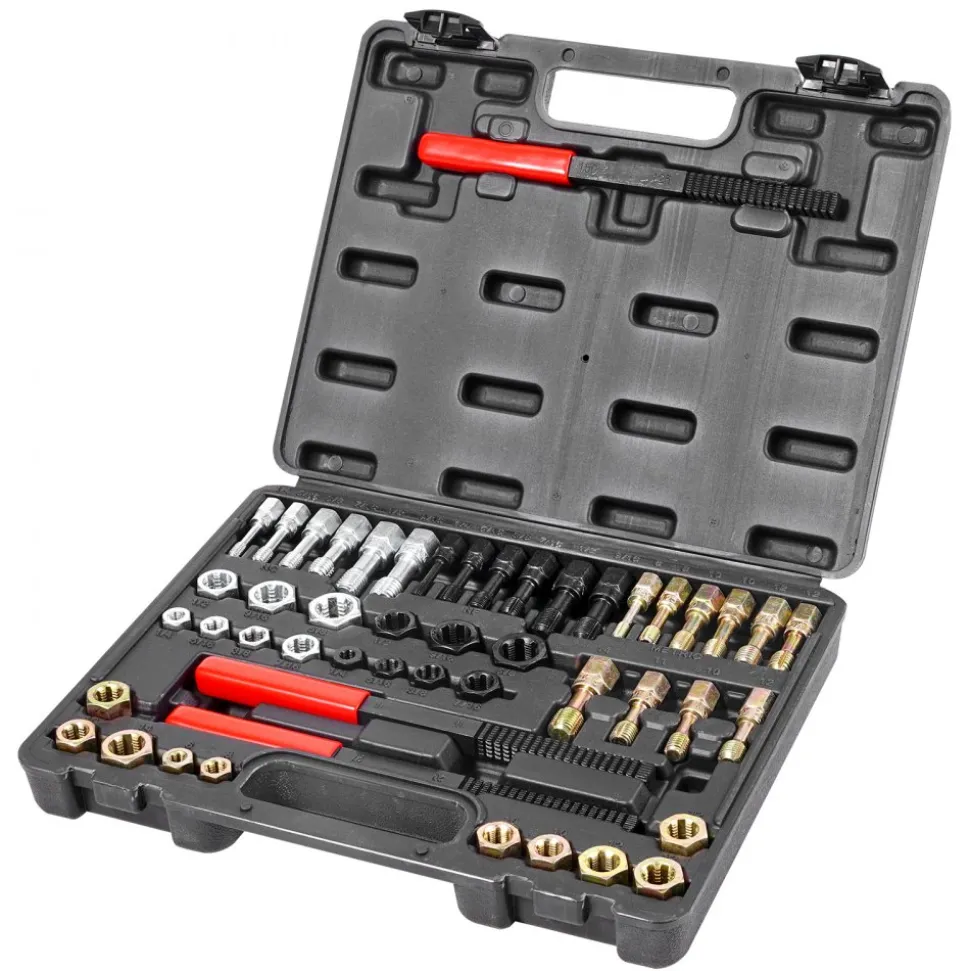 VEVOR 49-Piece Thread Chaser Set, UNC UNF and Metric Thread Restorer Tool, Rethreading Tool Kit with 22 Taps 24 Dies 3 Thread Files Storage Case, Heat Treated Steel, for Mechanics DIY Enthusiasts