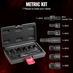 VEVOR 7-Piece Thread Chaser Set, Metric Thread Restorer Tool M10 M12 M14 M18 M20 M22, Rethreading Tool Kit with Storage Case, Heat Treated Carbon Steel, for Automotive Thread Repair Applications
