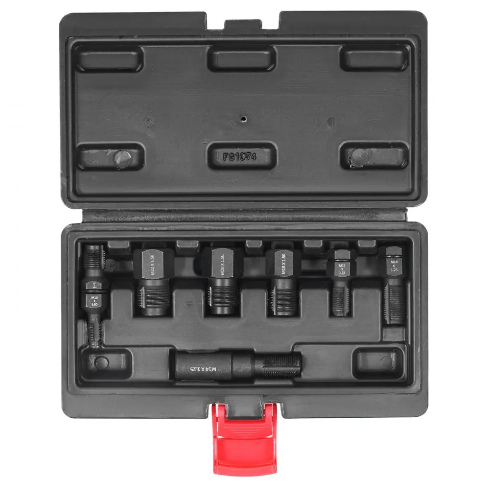 VEVOR 7-Piece Thread Chaser Set, Metric Thread Restorer Tool M10 M12 M14 M18 M20 M22, Rethreading Tool Kit with Storage Case, Heat Treated Carbon Steel, for Automotive Thread Repair Applications