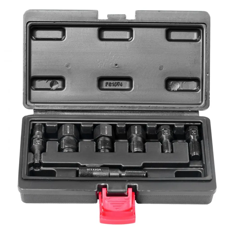 VEVOR 7-Piece Thread Chaser Set, Metric Thread Restorer Tool M10 M12 M14 M18 M20 M22, Rethreading Tool Kit with Storage Case, Heat Treated Carbon Steel, for Automotive Thread Repair Applications