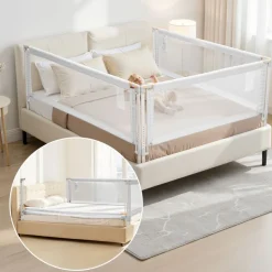 VEVOR 3 Piece Toddler Bed Rail, Kids Beds Guard Rail with Reinforced Iron Pipe and Oxford Cloth, Adjustable Height Bed Side Railing, Portable Guard Bumper Barrier for King Size, 3 Sides, Grey