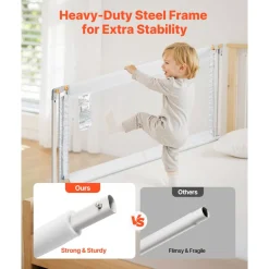 VEVOR 3 Piece Toddler Bed Rail, Kids Beds Guard Rail with Reinforced Iron Pipe and Oxford Cloth, Adjustable Height Bed Side Railing, Portable Guard Bumper Barrier for King Size, 3 Sides, Grey