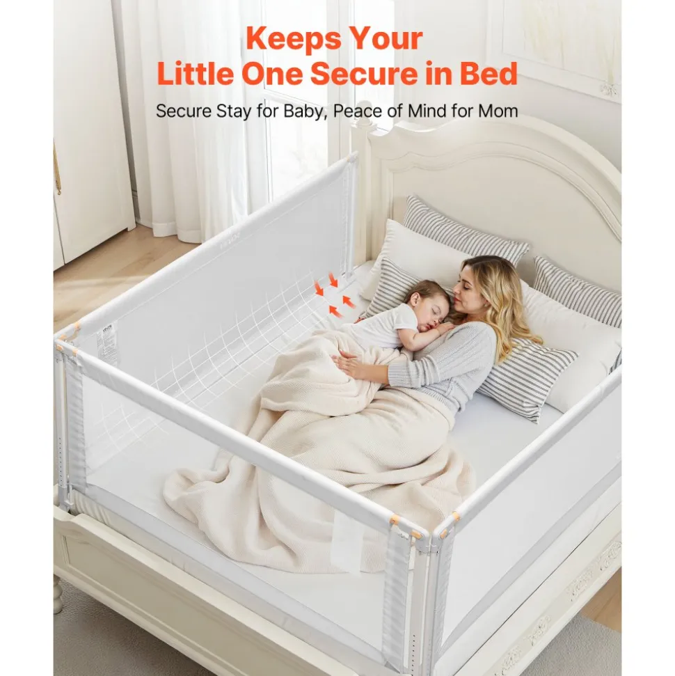 VEVOR 3 Piece Toddler Bed Rail, Kids Beds Guard Rail with Reinforced Iron Pipe and Oxford Cloth, Adjustable Height Bed Side Railing, Portable Guard Bumper Barrier for King Size, 3 Sides, Grey