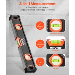 VEVOR 6-Piece Torpedo Level, 78/48/32/24/16/10 Inch All Magnetic Levels Set, Bubble Vials Ruler for 45/90/180 Degree, Aluminum Alloy Magnetic Box Leveler Tool, Shock-Resistance, SAE and Metric Scale