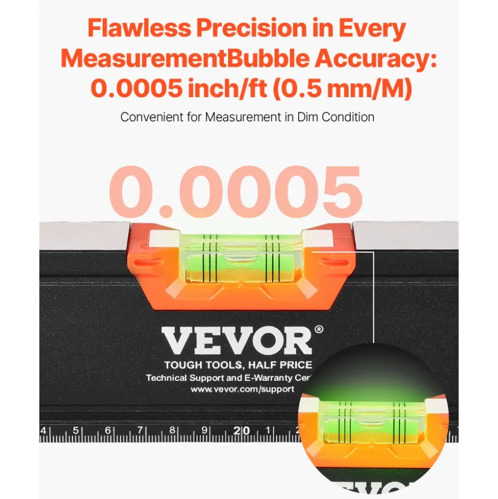 VEVOR 6-Piece Torpedo Level, 78/48/32/24/16/10 Inch Box Levels Set, Bubble Vials Ruler for 45/90/180 Degree, Shock-Proof Aluminum Alloy Magnetic Leveler Tool, SAE/Metric Scale(Only 10-inch has magnet)