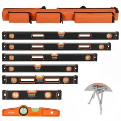 VEVOR 6-Piece Torpedo Level, 78/48/32/24/16/10 Inch Box Levels Set, Bubble Vials Ruler for 45/90/180 Degree, Shock-Proof Aluminum Alloy Magnetic Leveler Tool, SAE/Metric Scale(Only 10-inch has magnet)