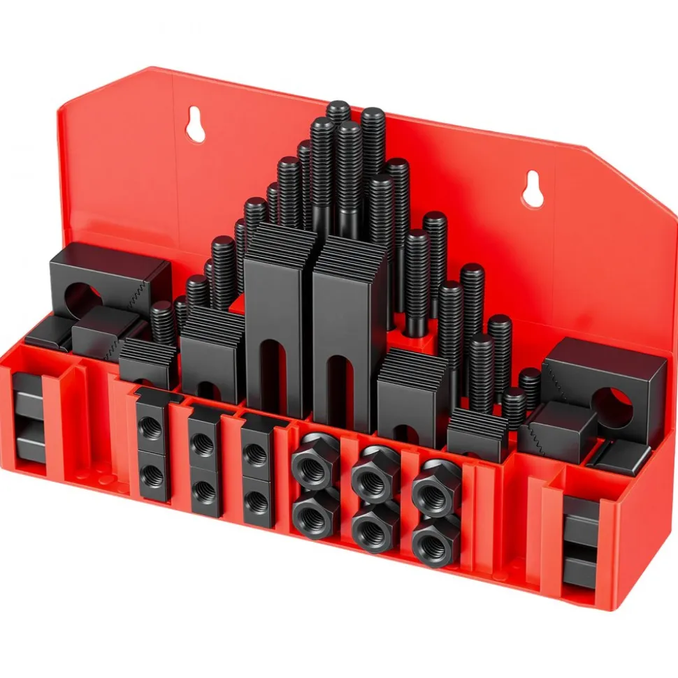 VEVOR 58 Piece 5/8" T-Slot Clamping Kit Hold Down Clamp 1/2"-13 Stud Size, for Bridgeport Mills, Standard Milling Machine, Drill Press, Heat Treated and Precision Ground, Flexible Height Adjustment