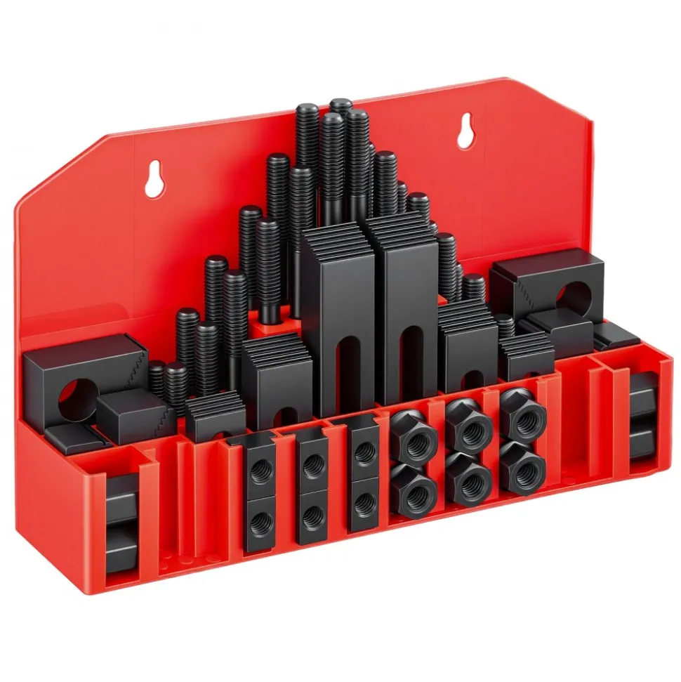 VEVOR 58 Piece 5/8" T-Slot Clamping Kit Hold Down Clamp 1/2"-13 Stud Size, for Bridgeport Mills, Standard Milling Machine, Drill Press, Heat Treated and Precision Ground, Flexible Height Adjustment