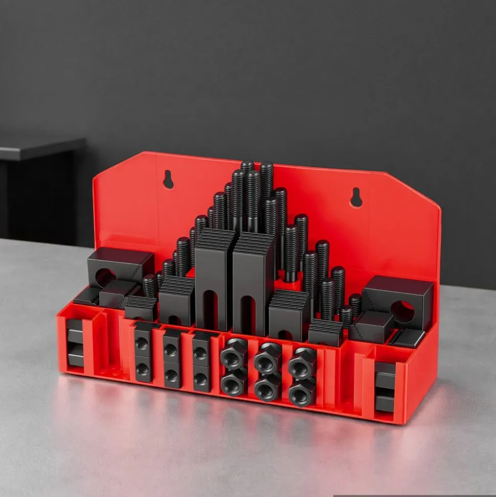 VEVOR 58 Piece 5/8" T-Slot Clamping Kit Hold Down Clamp 1/2"-13 Stud Size, for Bridgeport Mills, Standard Milling Machine, Drill Press, Heat Treated and Precision Ground, Flexible Height Adjustment