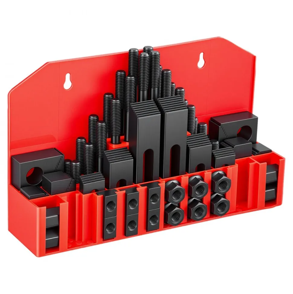 VEVOR 58 Piece 5/8" T-Slot Clamping Kit Hold Down Clamp 1/2"-13 Stud Size, for Bridgeport Mills, Standard Milling Machine, Drill Press, Heat Treated and Precision Ground, Flexible Height Adjustment