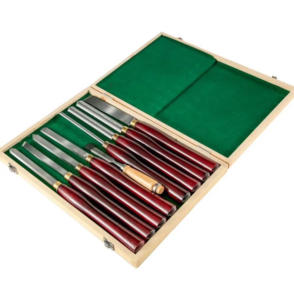 VEVOR 8-Piece Wood Lathe Chisel Kit, HSS Steel Blades, Woodworking Turning Tools with Wooden Storage Case, Ideal for Wood, Root, and Furniture Carving - Red