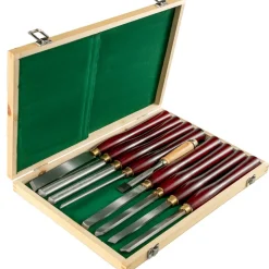 VEVOR 8-Piece Wood Lathe Chisel Kit, HSS Steel Blades, Woodworking Turning Tools with Wooden Storage Case, Ideal for Wood, Root, and Furniture Carving - Red