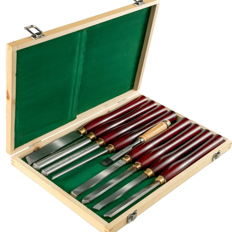 VEVOR 8-Piece Wood Lathe Chisel Kit, HSS Steel Blades, Woodworking Turning Tools with Wooden Storage Case, Ideal for Wood, Root, and Furniture Carving - Red