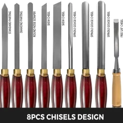 VEVOR 8-Piece Wood Lathe Chisel Kit, HSS Steel Blades, Woodworking Turning Tools with Wooden Storage Case, Ideal for Wood, Root, and Furniture Carving - Red