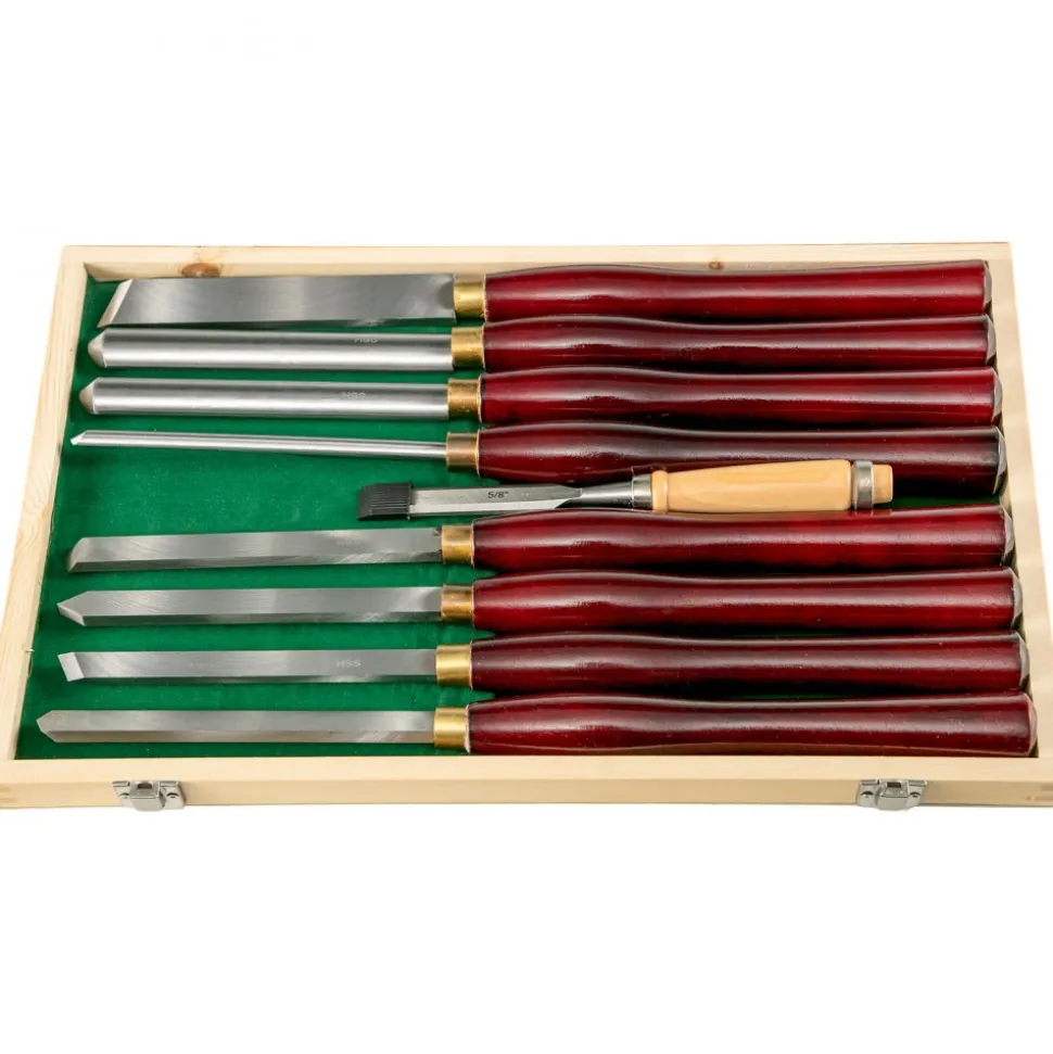 VEVOR 8-Piece Wood Lathe Chisel Kit, HSS Steel Blades, Woodworking Turning Tools with Wooden Storage Case, Ideal for Wood, Root, and Furniture Carving - Red