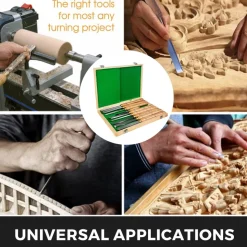 VEVOR 12-Piece Wood Lathe Chisel Set, 3.75" Blade, Woodworking & Carving Tools with Wooden Case for Furniture & Root Crafting