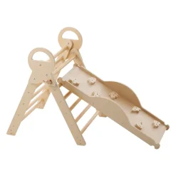 VEVOR Pikler Triangle Set, 9-in-1 Toddler Climbing Toys Indoor, with 2 Wooden Cars, Cushion, Triangle, Arch, and Ramp, 150 lbs Load, Foldable Montessori Climbing Set for Toddlers and Kids, Wood Color