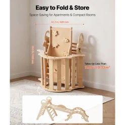 VEVOR Pikler Triangle Set, 9-in-1 Toddler Climbing Toys Indoor, with 2 Wooden Cars, Cushion, Triangle, Arch, and Ramp, 150 lbs Load, Foldable Montessori Climbing Set for Toddlers and Kids, Wood Color
