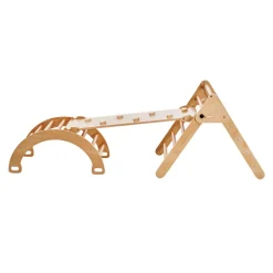VEVOR Pikler Triangle Set, 5 in 1 Toddler Climbing Toys Indoor Playground, Ramp, and Arch, Montessori Climbing Set with Triangle, Large Size Wooden Climbing Gym for Toddlers 1-3 Years, Wood Color