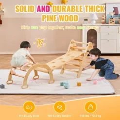 VEVOR Pikler Triangle Set, 5 in 1 Toddler Climbing Toys Indoor Playground, Ramp, and Arch, Montessori Climbing Set with Triangle, Medium Size Wooden Climbing Gym for Toddlers 1-3 Years, Wood Color