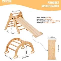 VEVOR Pikler Triangle Set, 9-in-1 Toddler Climbing Toys Indoor, with 2 Wooden Cars, Cushion, Triangle, Arch, and Ramp, 150 lbs Load, Foldable Montessori Climbing Set for Toddlers and Kids, Blue