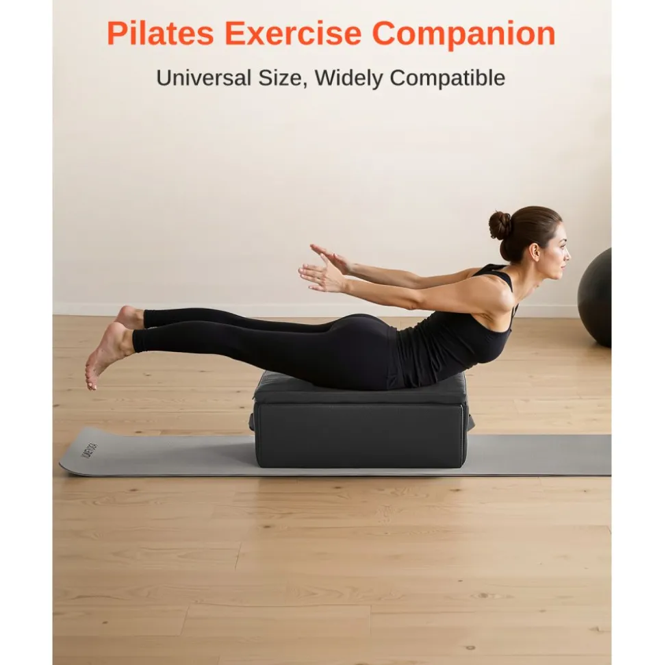 VEVOR Pilates Box for Reformer, 25x17x9 In Pilates Reformers Sitting Box for Exercises, Premium PU and Wood Pilates Equipment Accessory, Improve Strength, Balance, Range of Motion Home Gym, Black