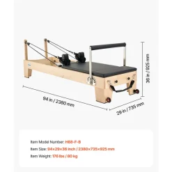 VEVOR Pilates Reformer Machine, Wooden Pilates Workout Equipment for Home Gym Studio Use, Pilates Bed with Dual Resistance- Spring & Cord, Reformer Set with Sitting Box, Up to 400 LBS