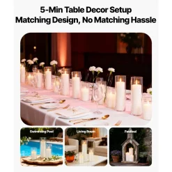 VEVOR Pillar Candles and Glass Vases Set 120 Pcs, Clear Cylinder Hurricane Candle Holders for Wedding Centerpieces, Tall Vase for Table Decor, Wedding Party,Thanksgiving,White (2.56" x 4.7",5.9",7.9")