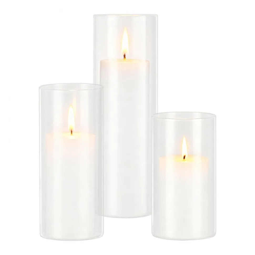 VEVOR Pillar Candles and Glass Vases Set 120 Pcs, Clear Cylinder Hurricane Candle Holders for Wedding Centerpieces, Tall Vase for Table Decor, Wedding Party,Thanksgiving,White (2.56" x 4.7",5.9",7.9")