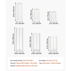 VEVOR Pillar Candles and Glass Vases Set 120 Pcs, Clear Cylinder Hurricane Candle Holders for Wedding Centerpieces, Tall Vase for Table Decor, Wedding Party,Thanksgiving,White (2.56