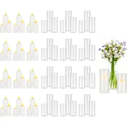 VEVOR Pillar Candles and Glass Vases Set 72 Pcs, Clear Cylinder Hurricane Candle Holders for Wedding Centerpieces, Tall Vase for Table Decor, Wedding Party, Thanksgiving,White (2.56