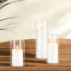 VEVOR Pillar Candles and Glass Vases Set 24 Pcs, Clear Cylinder Hurricane Candle Holders for Wedding Centerpieces, Tall Vase for Table Decor, Wedding Party, Thanksgiving,White (2.56" x 4.7",5.9",7.9")