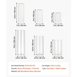 VEVOR Pillar Candles and Glass Vases Set 24 Pcs, Clear Cylinder Hurricane Candle Holders for Wedding Centerpieces, Tall Vase for Table Decor, Wedding Party, Thanksgiving,White (2.56
