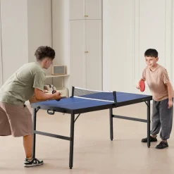 VEVOR Ping Pong Table, Mid-Size Table Tennis Game, Indoor MDF Table Tennis Table, Foldable Portable Complete Ping Pong Table Set with Net, 2 Paddles, 3 Balls, Carry Bag, Handle (No Assembly Required)