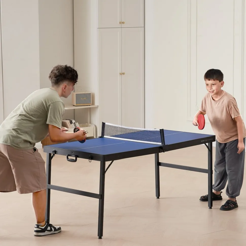 VEVOR Ping Pong Table, Mid-Size Table Tennis Game, Indoor MDF Table Tennis Table, Foldable Portable Complete Ping Pong Table Set with Net, 2 Paddles, 3 Balls, Carry Bag, Handle (No Assembly Required)
