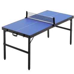 VEVOR Ping Pong Table, Mid-Size Table Tennis Game, Indoor MDF Table Tennis Table, Foldable Portable Complete Ping Pong Table Set with Net, 2 Paddles, 3 Balls, Carry Bag, Handle (No Assembly Required)