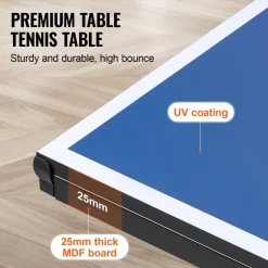 VEVOR Ping Pong Table, Professional Table Tennis Game, Indoor MDF Portable Table Tennis Table, Foldable Ping Pong Table with Quick Clamp Net and Lockable Wheel, 10 Minute Easy Assembly, 25mm Tabletops