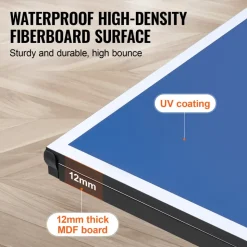 VEVOR Ping Pong Table, Professional Table Tennis Game, Indoor MDF Portable Table Tennis Table, Foldable Ping Pong Table with Quick Clamp Net and Lockable Wheel, 10 Minute Easy Assembly, 12mm Tabletops
