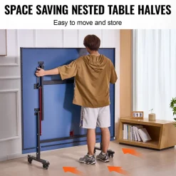 VEVOR Ping Pong Table, Professional Table Tennis Game, Indoor MDF Portable Table Tennis Table, Foldable Ping Pong Table with Quick Clamp Net and Lockable Wheel, 10 Minute Easy Assembly, 12mm Tabletops