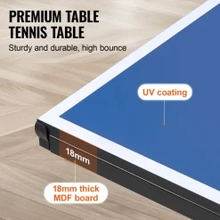 VEVOR Ping Pong Table, Professional Table Tennis Game, Indoor MDF Portable Table Tennis Table, Foldable Ping Pong Table with Quick Clamp Net and Lockable Wheel, 10 Minute Easy Assembly, 18mm Tabletops