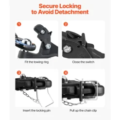 VEVOR Pintle Hook, 20000 lbs, Pintle Hook Hitch for 2-inch Hitch Hook Military Receiver, Combination 2-5/16-inch Hitch Ball, Fits 2.5 to 3-inch Lunette Ring, 15.6-inch Length, Black Powder Coat