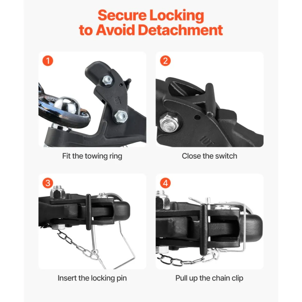 VEVOR Pintle Hook, 20000 lbs, Pintle Hook Hitch for 2-inch Hitch Hook Military Receiver, Combination 2-5/16-inch Hitch Ball, Fits 2.5 to 3-inch Lunette Ring, 15.6-inch Length, Black Powder Coat